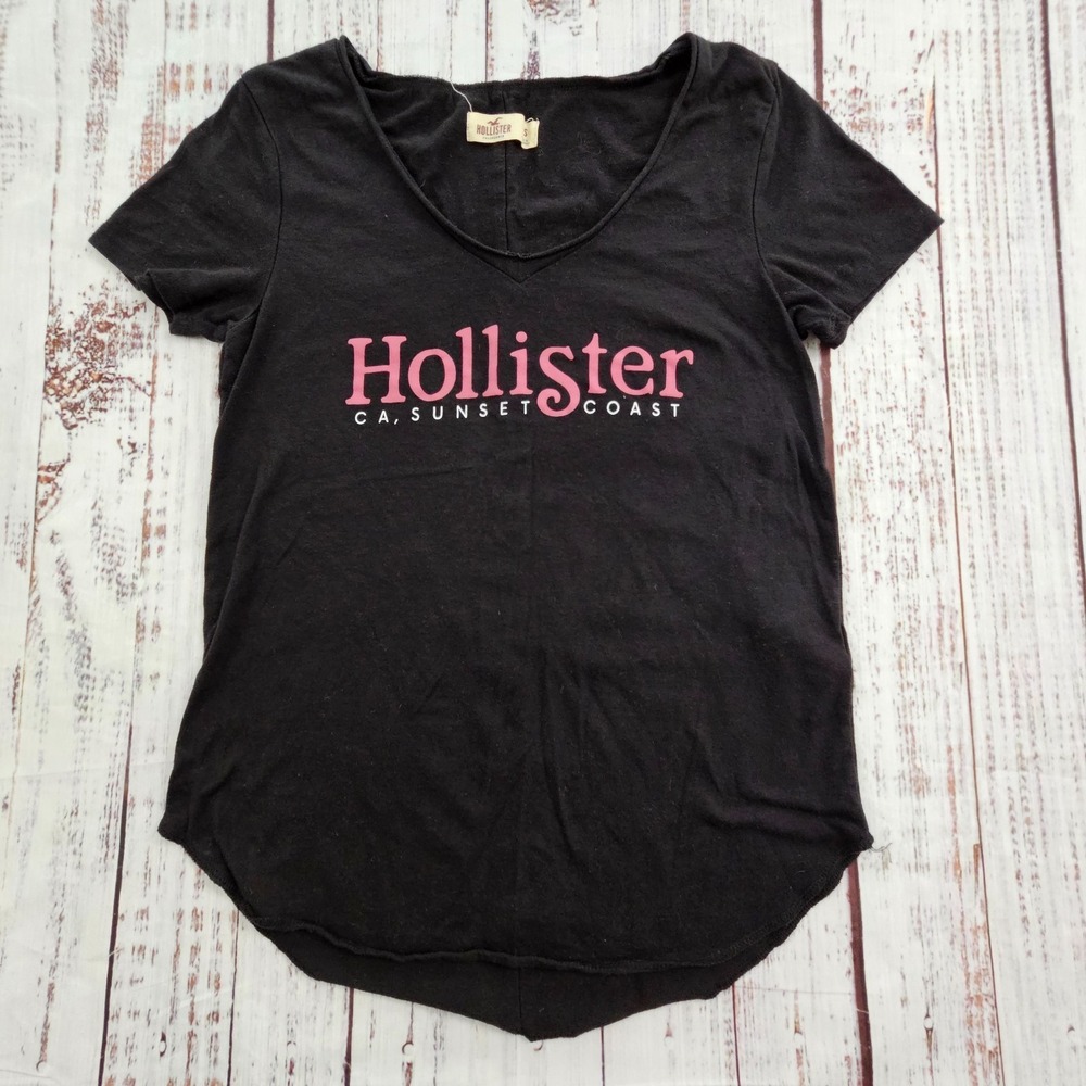 Hollister‎ CA Sunset Coast Black Short Sleeve Cotton Blend T-Shirt Women's XS